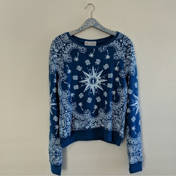 Wildfox Tops - Wildfox Blue Compass Palm Tree Jumper Sweatshirt